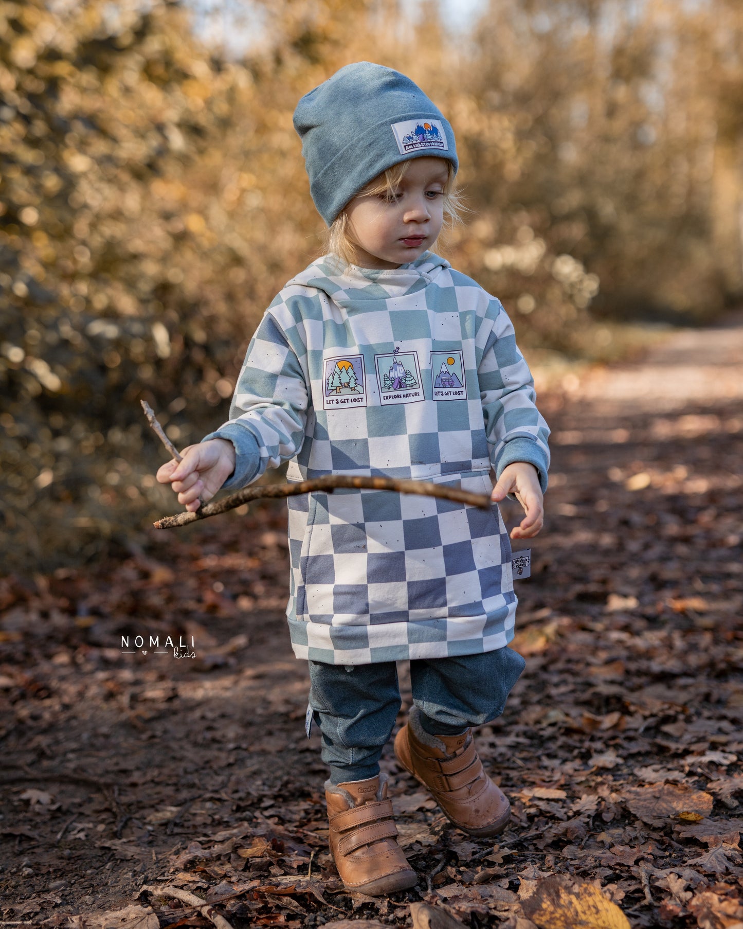 French Terry - Wild Outdoor Checkerboard - Hintergrundton "Dirty Milk"