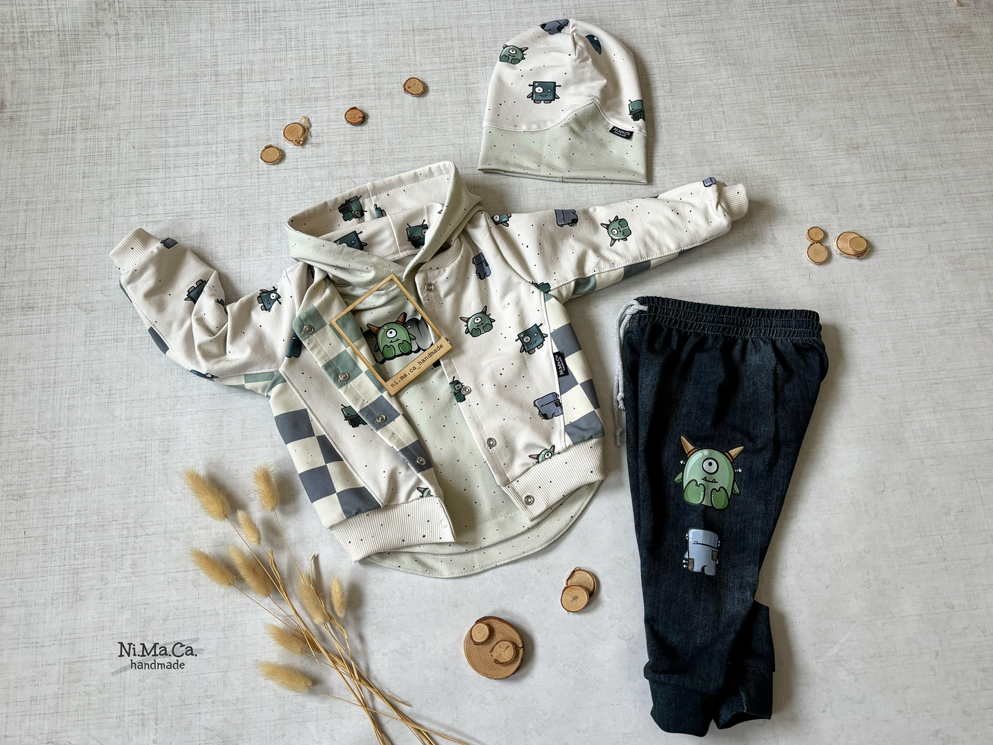 French Terry - Wild Outdoor Checkerboard - Hintergrundton "Dirty Milk"