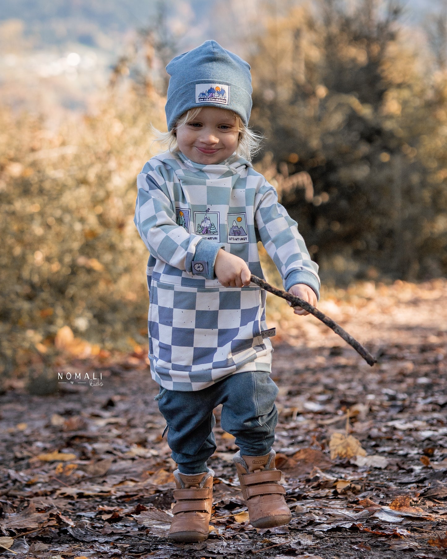 French Terry - Wild Outdoor Checkerboard  - Hintergrundton "Dirty Milk"