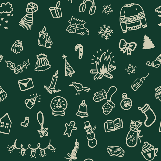 French Terry - Winter Doodles grün