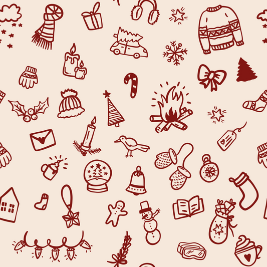 French Terry - Winter Doodles rot